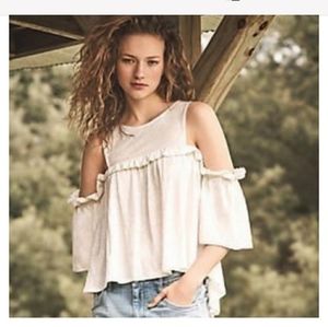 Meadow Rue {Anthropologie} Cold Shoulder Cream Linen Tee Size Small